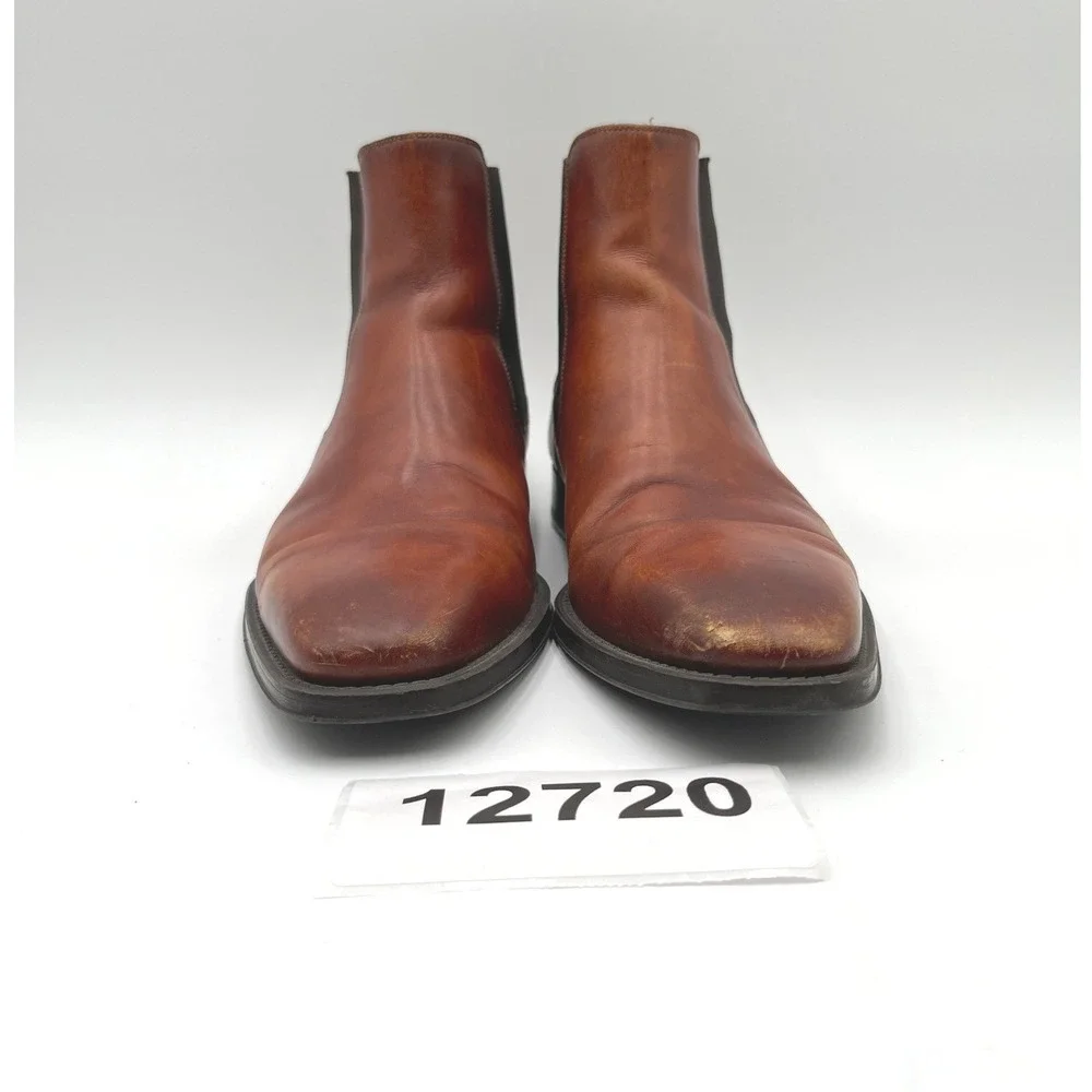 Magnanni Boots Mens 9M Burnished Cognac Leather Square Toe Formal Ankle Chelsea